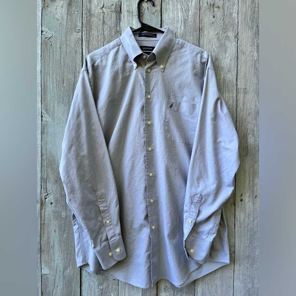 Men's Nautica Long Sleeve Button Down Shirt Vintage Oxford‎ Size 16 34/35 Gray